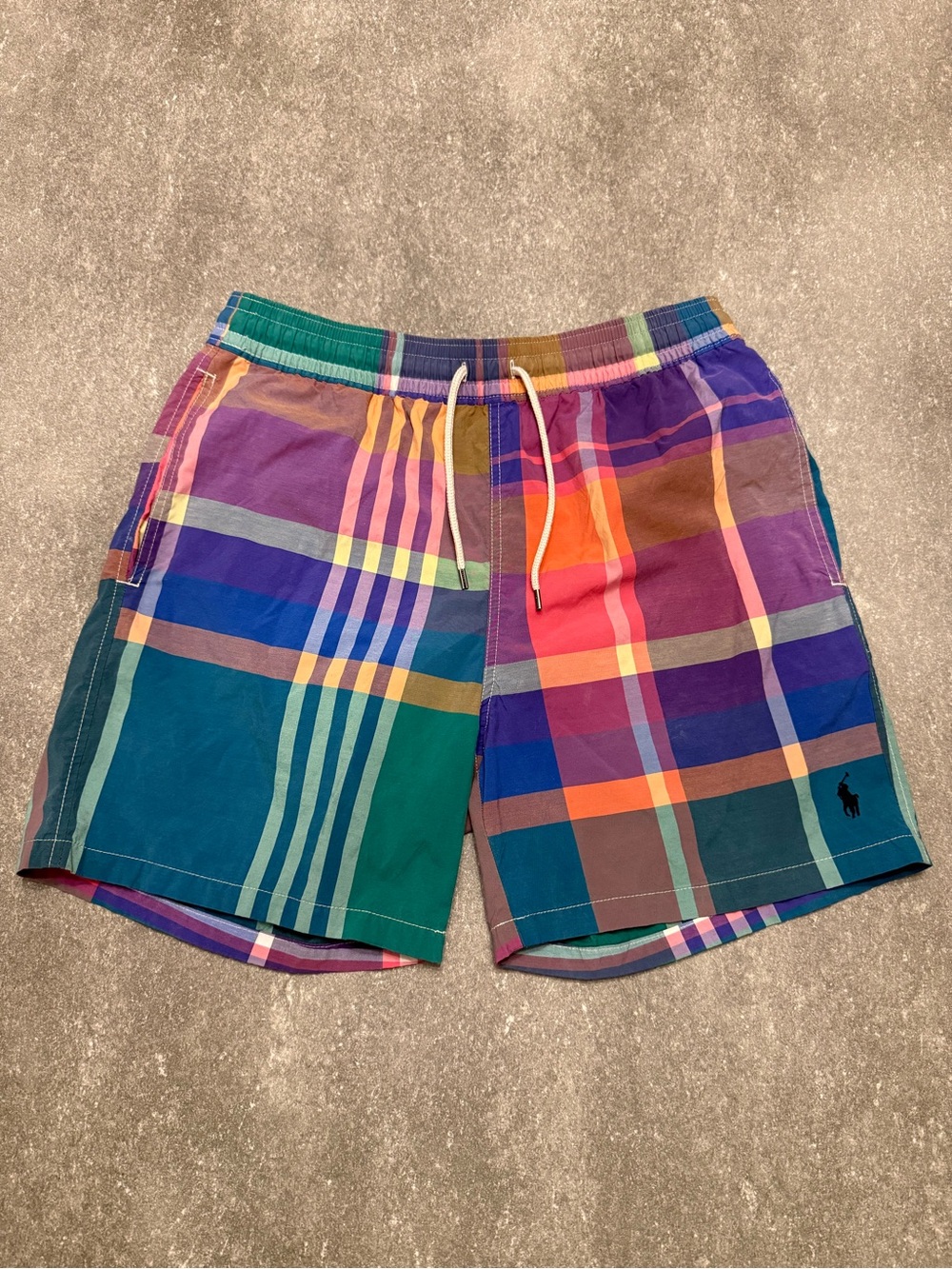 Like New Men’s Polo Ralph Lauren Traveler-Mid-Trunk Multi-Color Plaid Swim Sz M